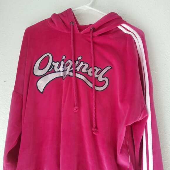 No Boundaries women's size 15-17 XL pink and white velour hoodie sweatshirt - Picture 2 of 15